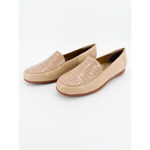 Trotters Deanna Croc Embossed Comfort Leather Loafers Nude Beige 11W WIDE NEW